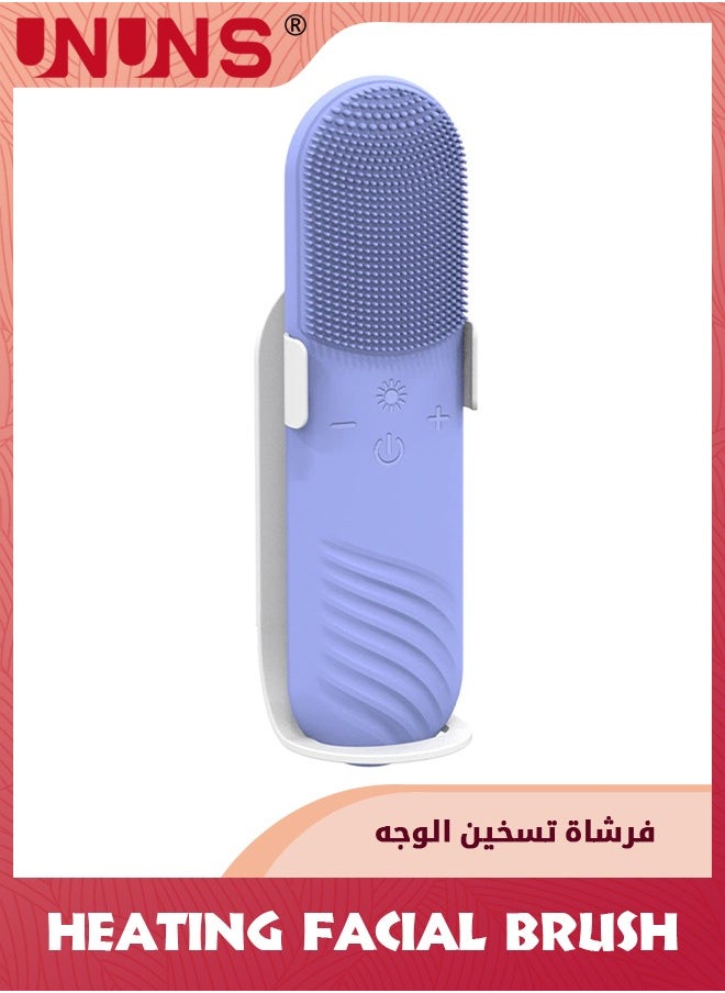 UNUNS - Sonic Facial Cleansing Brush,Power Face Scrubber With 5 Speed Modes,Waterproof 3 in 1 Anion Import With 45℃ Heating Massage,USB Rechargeable Silicone Face Brush,Purple - Image 1