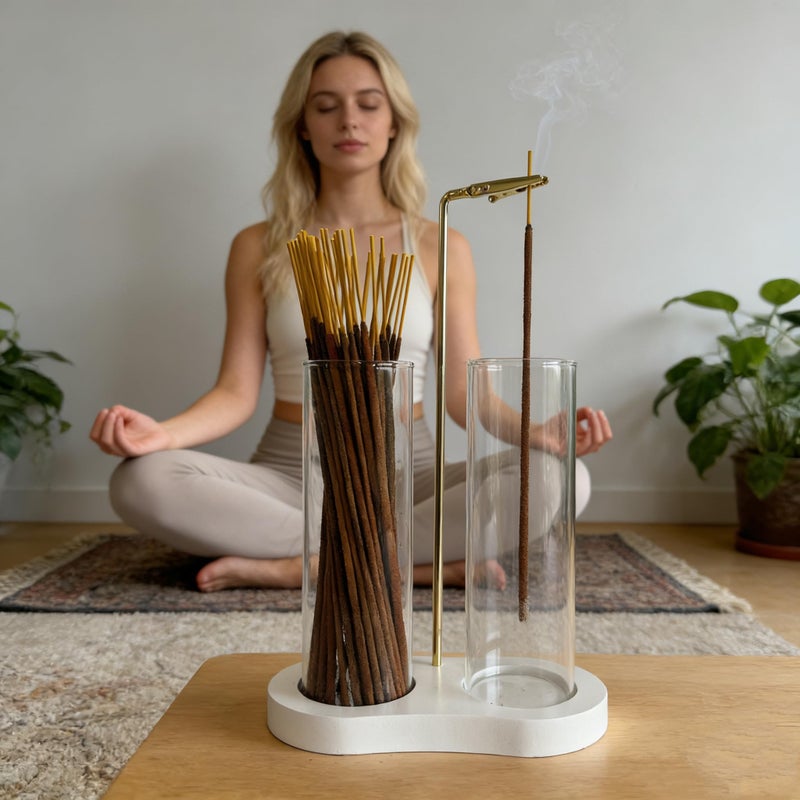 Moocervi Glass Incense Holder, Incense Sticks Burner Holder with Storage,Hang Upside Down Incense Holder for Sticks with Glass Ash Catcher for Meditation Yoga Spa Room Decor (White) - Image 5