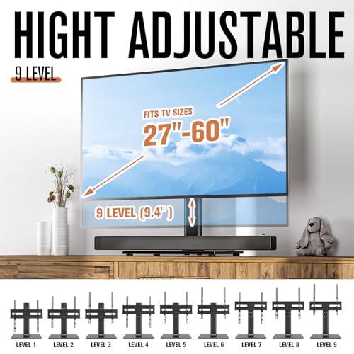 Hemudu Universal TV StandBase Table Top TV Stand with Wall Mount for Most 27 30 32 39 40 42 43 49 50 55 60 Inch LCD LED Plasma Flat Screen TVs Vesa Mount Holds up to 88 lbs 9 Level Height Adjustable - Image 3