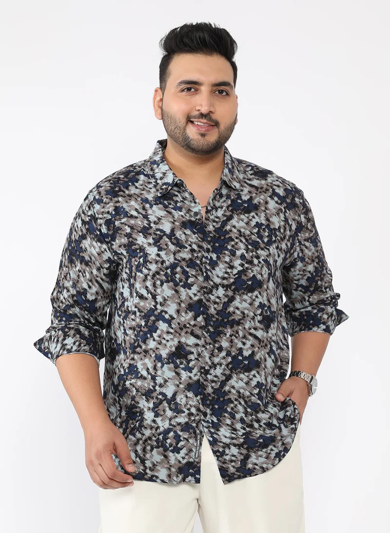 انستافاب بلس Men Block-Haze Jacquard Shirt | Spread Collar , Long Single-Button Cuff Sleeves | Button Closure , Curved Hem | Abstract Jacquard | Woven Fabric For Casual & Evening Wear | Blue & Beige