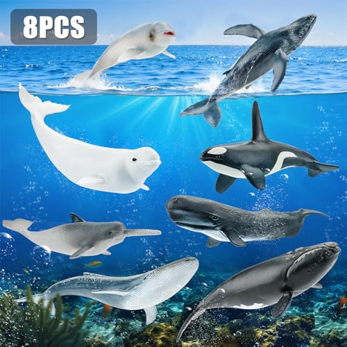 THINKBAY 8PCS Whale Figurines Toys for Toddlers Realistic Ocean Animals Figures Sea Creatures Toys for Kids Includes Beluga Orca Blue Whale Birthday Party Favors Gifts for Boy Girl - Image 5