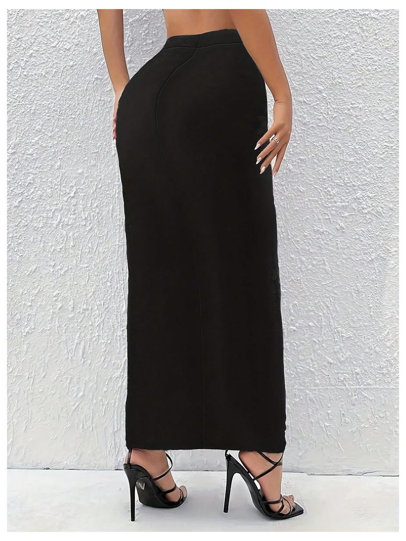 Verdusa Women's High Waist Long Pencil Skirt Work Slim Bodycon Skirts Party Club Night Out Black Medium - Image 2