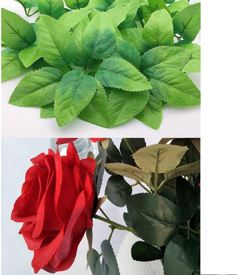 BS AMOR 30pcs Bulk Rose Leaves Artificial Greenery Fake Rose Flower Leaves for DIY Bouquets Centerpieces Party Decorations Rose Vine Wreath Garlands Supplies(Dark Green Color) (30) - Image 3