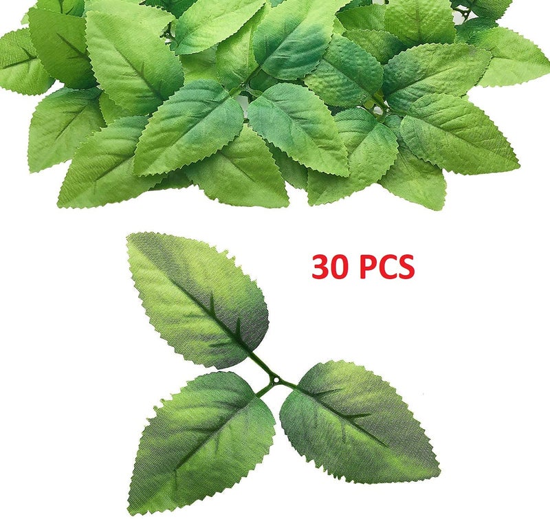 BS AMOR 30pcs Bulk Rose Leaves Artificial Greenery Fake Rose Flower Leaves for DIY Bouquets Centerpieces Party Decorations Rose Vine Wreath Garlands Supplies(Dark Green Color) (30) - Image 2