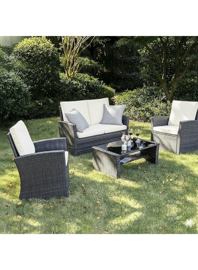 Harmony Home 4-Piece Rattan Garden Lounge Set with Cushions, 122x66x78 cm, Outdoor Patio & Balcony Seating Furniture, Weather-Resistant Poly Rattan - Image 3