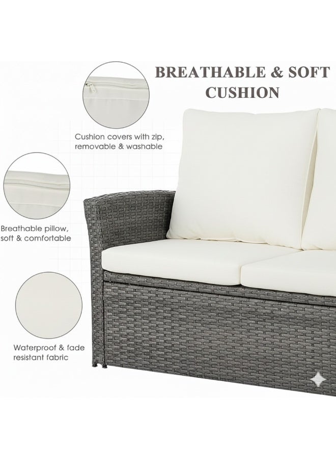 Harmony Home 4-Piece Rattan Garden Lounge Set with Cushions, 122x66x78 cm, Outdoor Patio & Balcony Seating Furniture, Weather-Resistant Poly Rattan - Image 4