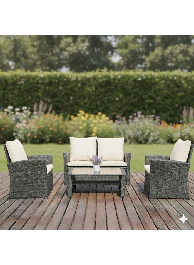 Harmony Home 4-Piece Rattan Garden Lounge Set with Cushions, 122x66x78 cm, Outdoor Patio & Balcony Seating Furniture, Weather-Resistant Poly Rattan - Image 1