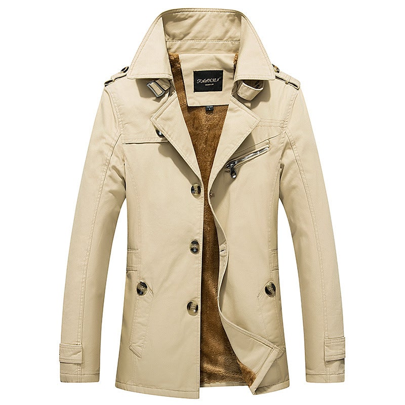 Foreign Trade Spring Mens Casual Jacket Mid-length Trendy plus size Mens Cotton Thin Windbreaker Mens Coat Top Blue fleece-lined  - Image 3