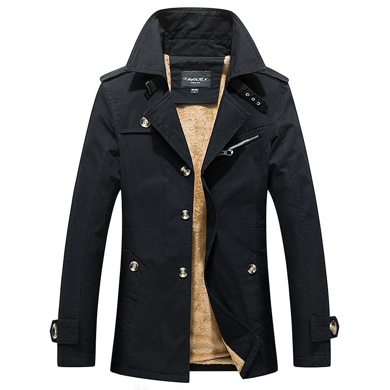 Foreign Trade Spring Mens Casual Jacket Mid-length Trendy plus size Mens Cotton Thin Windbreaker Mens Coat Top Blue fleece-lined  - Image 4