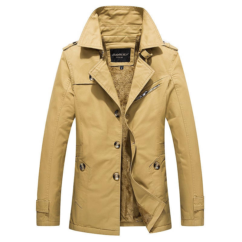 Foreign Trade Spring Mens Casual Jacket Mid-length Trendy plus size Mens Cotton Thin Windbreaker Mens Coat Top Blue fleece-lined  - Image 2