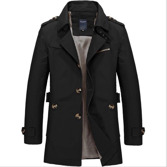 Foreign Trade Spring Mens Casual Jacket Mid-length Trendy plus size Mens Cotton Thin Windbreaker Mens Coat Top Blue fleece-lined  - Image 5