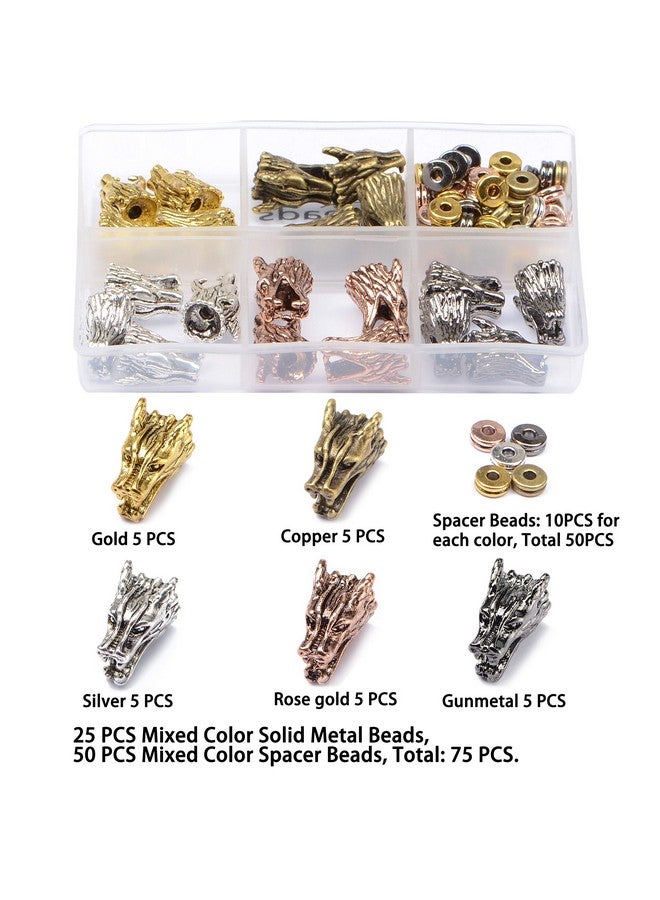 AD BEADS 75 Pieces In 5 Colors 25 Pieces Dragon1 Heads Beads Plus Matching 50 Pieces Double Heishi Spacers Connector Charm Beads Jewelry Making Craft - Image 4