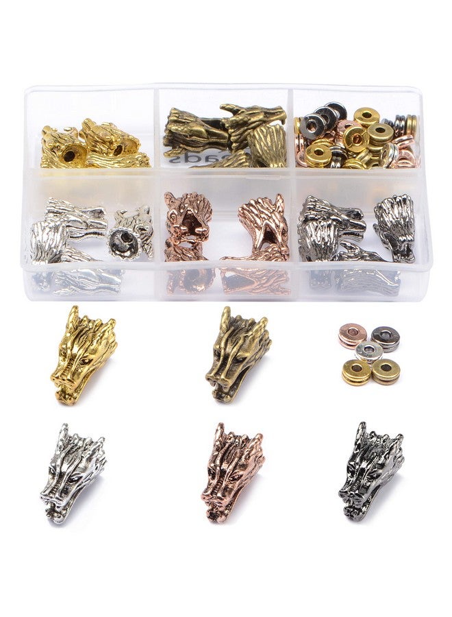 AD BEADS 75 Pieces In 5 Colors 25 Pieces Dragon1 Heads Beads Plus Matching 50 Pieces Double Heishi Spacers Connector Charm Beads Jewelry Making Craft - Image 1