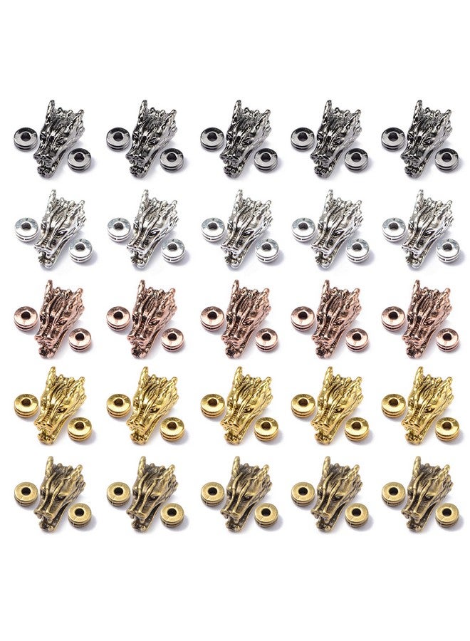 AD BEADS 75 Pieces In 5 Colors 25 Pieces Dragon1 Heads Beads Plus Matching 50 Pieces Double Heishi Spacers Connector Charm Beads Jewelry Making Craft - Image 5