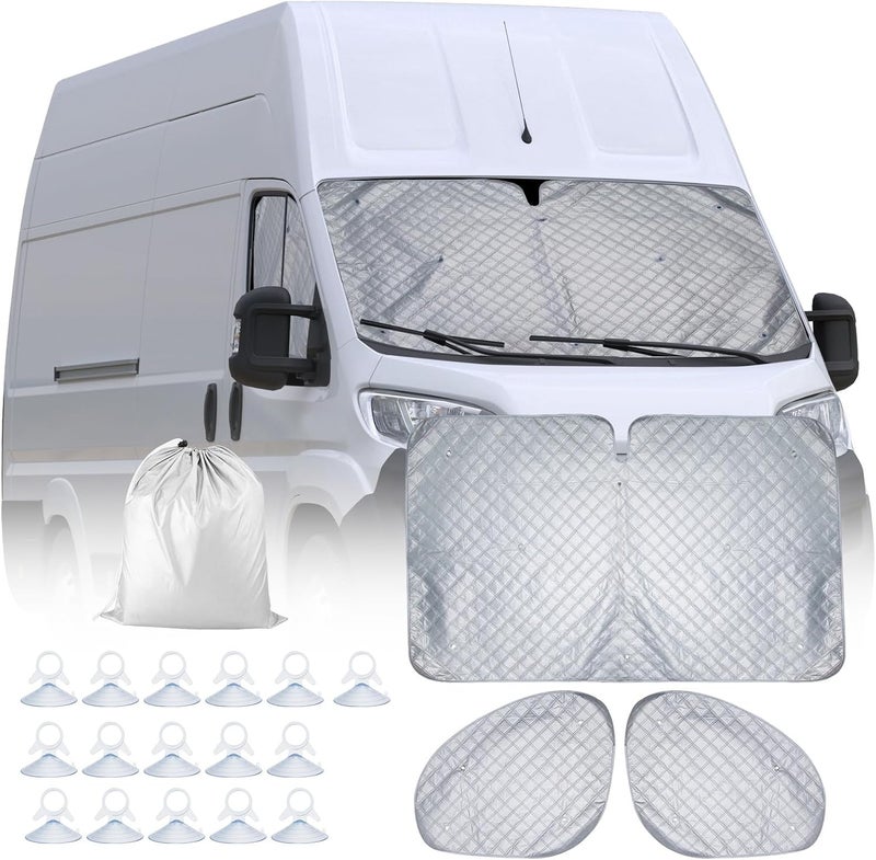CICMOD Sun Protection Front Screen Interior for Fiat Ducato - 3 Pieces Windscreen Cover Set - Image 1