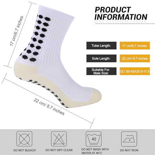 Ultrafun 5 Pairs Soccer Socks with Grip Pads Non Slip Football Basketball Sports Socks for Men Women (5Pairs-White) - Image 2