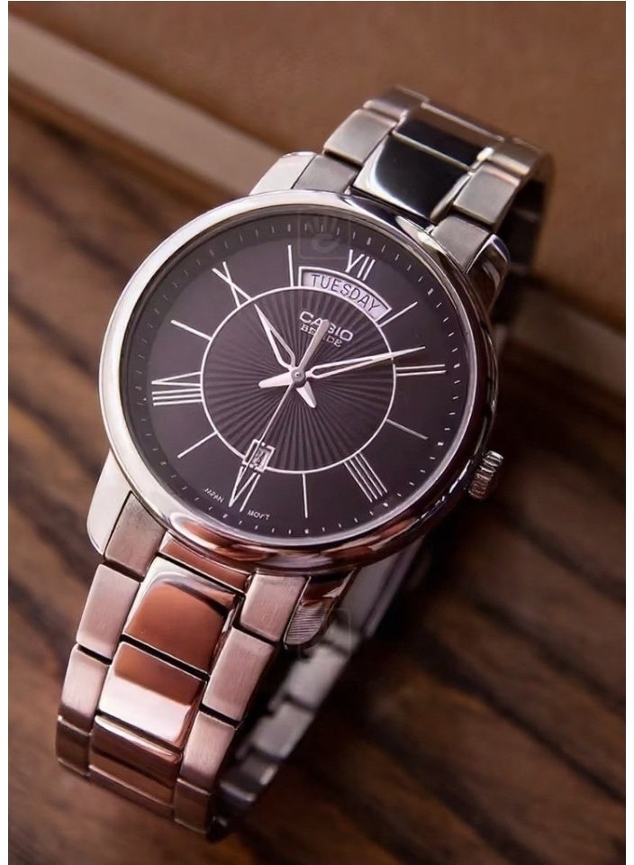 CASIO Analog Men’s Watch BEM-152D-1AVDF, 39mm Black Dial, Stainless Steel Case & Bracelet, 50 m WR - Image 1