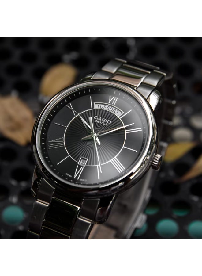 CASIO Analog Men’s Watch BEM-152D-1AVDF, 39mm Black Dial, Stainless Steel Case & Bracelet, 50 m WR - Image 3