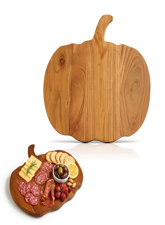 Aurah Halloween Pumpkin Shaped Wood Cutting Board for kitchen Decoration Serving Platter, Gothic Cutting Boards with Handle (12 x 13 Inch) - Image 1