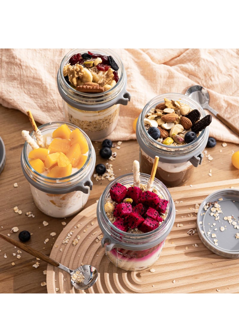 Arabest حاوية الشوفان الليلي مع غطاء وملعقة، 4 قطع برطمانات الشوفان الليلي 350 مل، حاوية الإفطار، حاوية تخزين سلطة الحبوب والحليب والخضروات والفواكه مع علامات قياس - Image 5