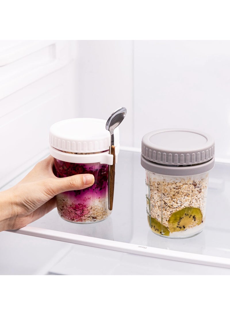 Arabest حاوية الشوفان الليلي مع غطاء وملعقة، 4 قطع برطمانات الشوفان الليلي 350 مل، حاوية الإفطار، حاوية تخزين سلطة الحبوب والحليب والخضروات والفواكه مع علامات قياس - Image 4