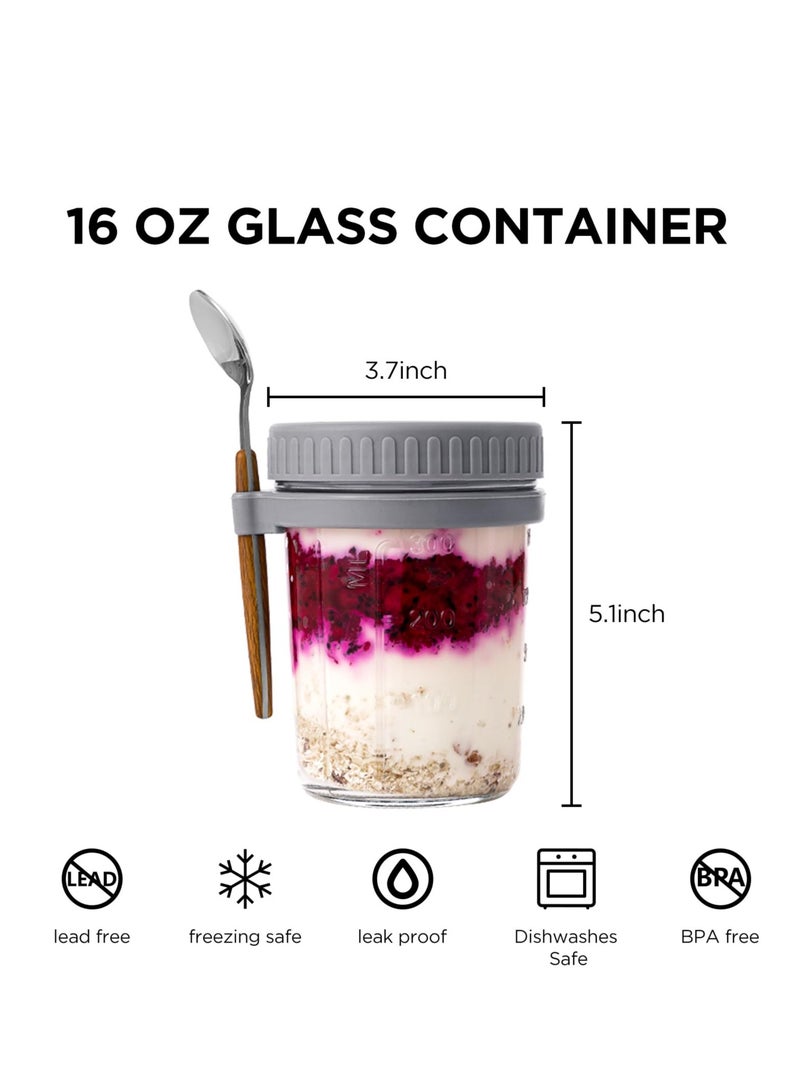 Arabest حاوية الشوفان الليلي مع غطاء وملعقة، 4 قطع برطمانات الشوفان الليلي 350 مل، حاوية الإفطار، حاوية تخزين سلطة الحبوب والحليب والخضروات والفواكه مع علامات قياس - Image 2