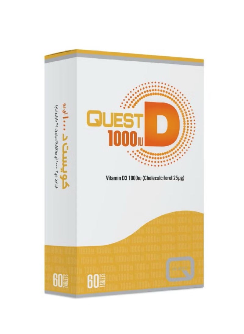 Quest Vitamin D3 1000 IU | Daily Immune & Bone Health Support | 60 Tablets | Cholecalciferol | Essential Sunshine Vitamin Supplement