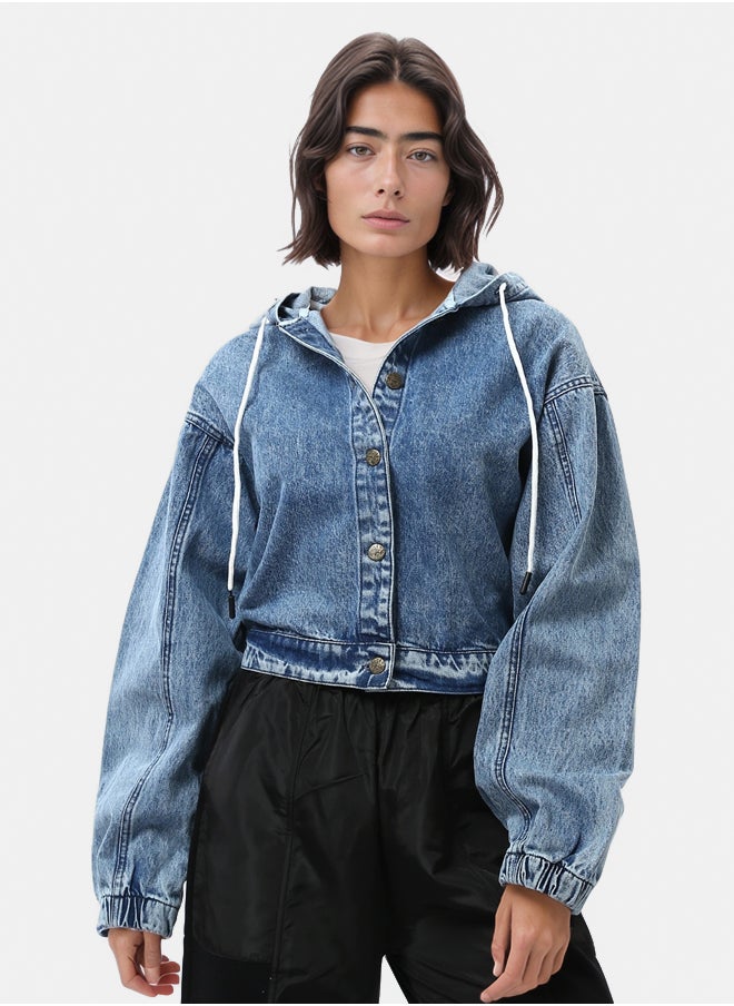 RAVIN - Balloon Sleeves Short Denim Jacket - Image 1