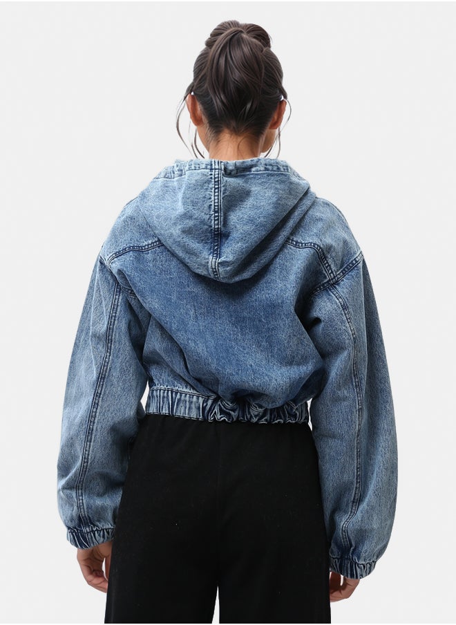 RAVIN - Balloon Sleeves Short Denim Jacket - Image 1