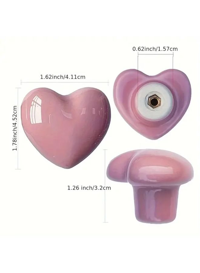 Ceramic Heart Shaped Drawer Knobs 2 Packs With 3 Sized Screws Pink Cabinet Pulls - Image 3