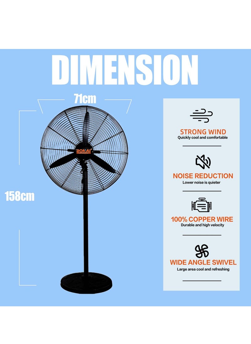 Industrial Stand Fan-Metal Pedal, High-Velocity Copper motor stand fan for large spaces, Warehouse and Garage Cooling, Black