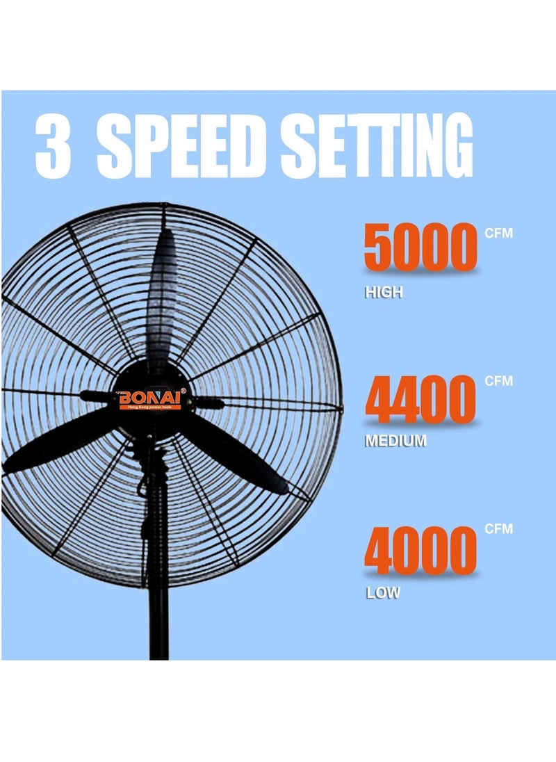 Industrial Stand Fan-Metal Pedal, High-Velocity Copper motor stand fan for large spaces, Warehouse and Garage Cooling, Black