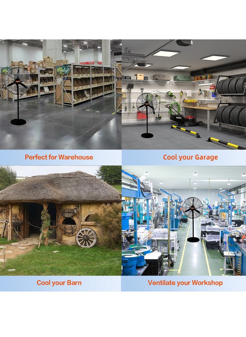 Industrial Stand Fan-Metal Pedal, High-Velocity Copper motor stand fan for large spaces, Warehouse and Garage Cooling, Black