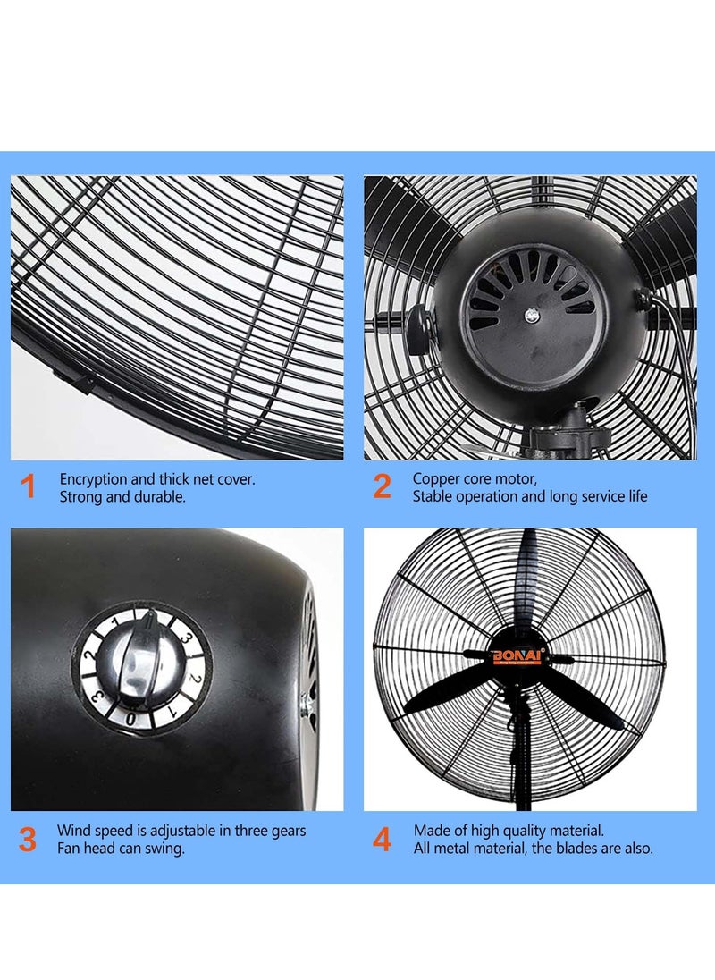 Industrial Stand Fan-Metal Pedal, High-Velocity Copper motor stand fan for large spaces, Warehouse and Garage Cooling, Black