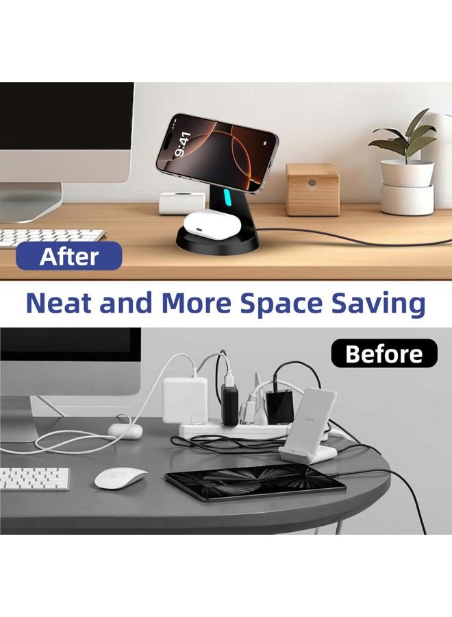HCCBM 2025 New Magnetic Wireless Charger for Samsung & Apple Devices, 3 in 1 Charging Station Magnetic Charger Stand simultaneously Compatible with Samsung and Apple Series Black - Image 4