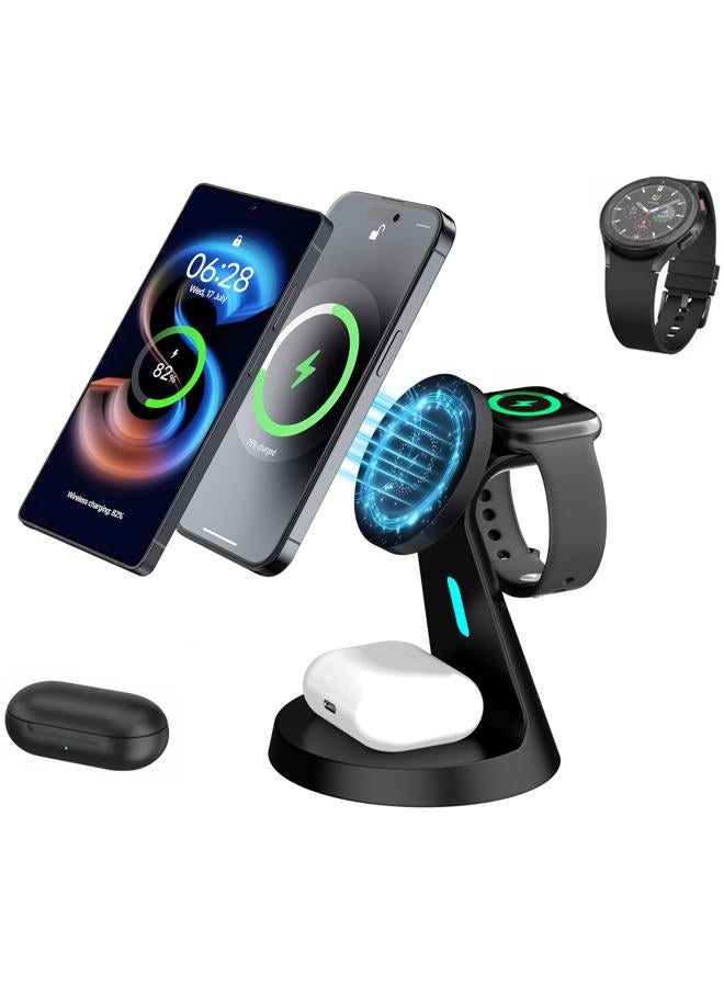 HCCBM 2025 New Magnetic Wireless Charger for Samsung & Apple Devices, 3 in 1 Charging Station Magnetic Charger Stand simultaneously Compatible with Samsung and Apple Series Black - Image 1