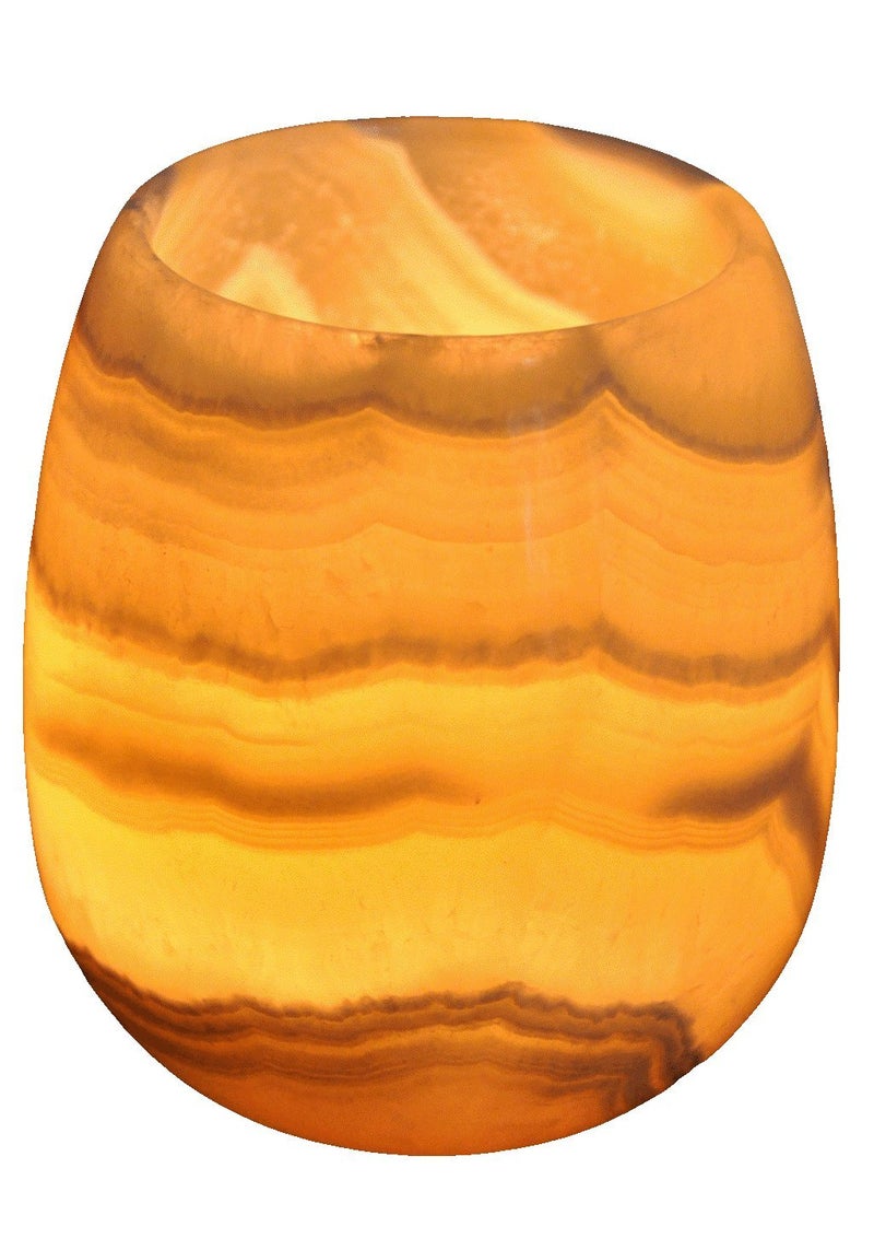 CraftsOfEgypt حامل شموع من الحجر الألباستر المصري الحقيقي من حرف مصر، نموذج نصف القمر