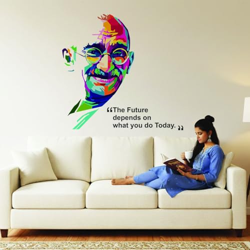 StickMe 'Mahatma Gandhi - Father of Nation - Office Motivational - Inspirational - Quotes - Warp Art - Creative - Colourful Wall Sticker ' -SM581 (Multi Colour, Vinyl - 75cm X 65 cm) - Image 2