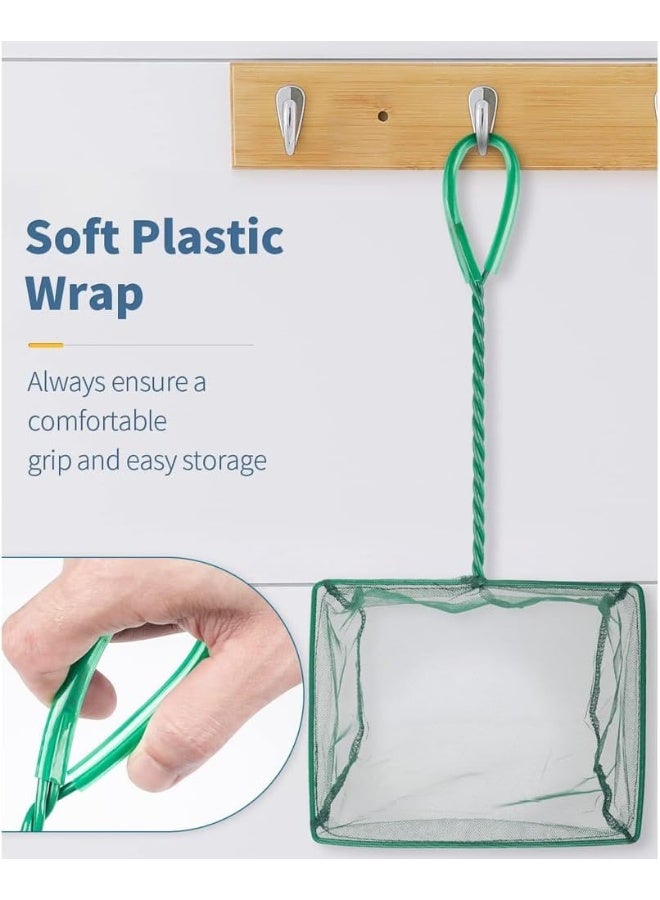 NeoStyle Aquarium Fish Net, Braided Metal Handle Square Net, Nylon Fish Net for Quick Catch, Plastic Handle (Green, 13 * 10.5 * 27) - Image 4