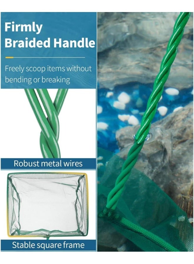 NeoStyle Aquarium Fish Net, Braided Metal Handle Square Net, Nylon Fish Net for Quick Catch, Plastic Handle (Green, 13 * 10.5 * 27) - Image 3