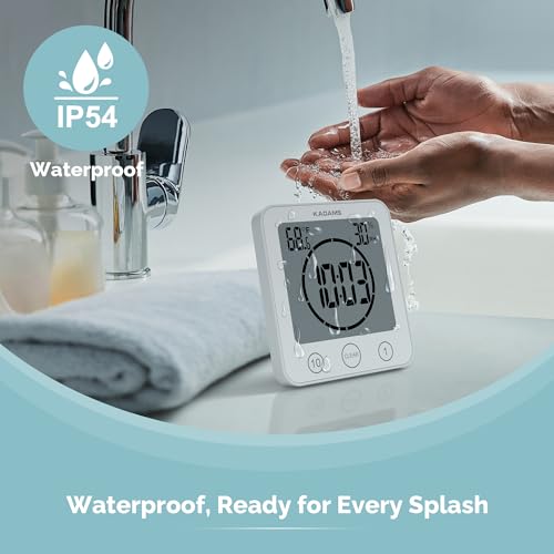 KADAMS Shower Clock Waterproof Bathroom Timer – Digital Wall Clock with Countdown, Magnetic Kitchen Clock with Temperature & Humidity, Suction Cup for Kids Shower Spa Sauna Cook Bath, White - Image 2