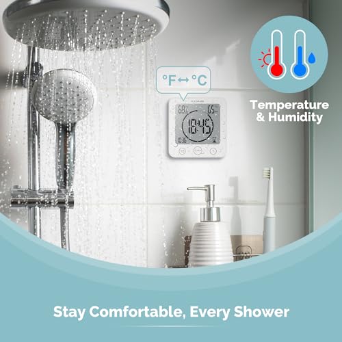 KADAMS Shower Clock Waterproof Bathroom Timer – Digital Wall Clock with Countdown, Magnetic Kitchen Clock with Temperature & Humidity, Suction Cup for Kids Shower Spa Sauna Cook Bath, White - Image 4