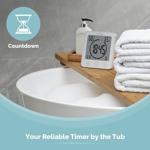 KADAMS Shower Clock Waterproof Bathroom Timer – Digital Wall Clock with Countdown, Magnetic Kitchen Clock with Temperature & Humidity, Suction Cup for Kids Shower Spa Sauna Cook Bath, White - Image 3