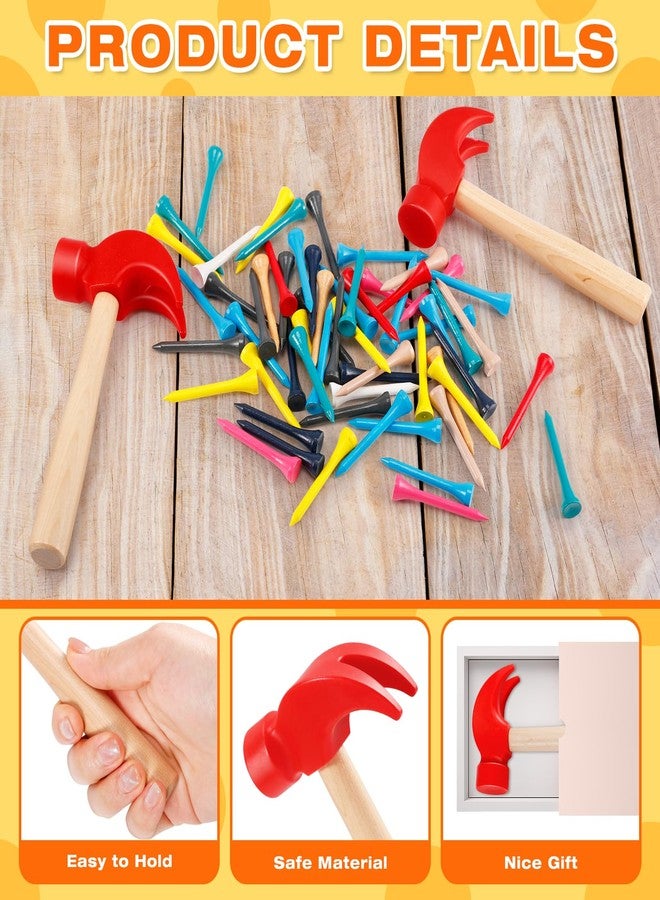 Tivcck 10 Pcs Wooden Hammer, 100 Colorful Wood Golf Tees, Small Plastic Hammers, Simulation Tool, Educational Kids Toy for School, Party Gifts - Image 4