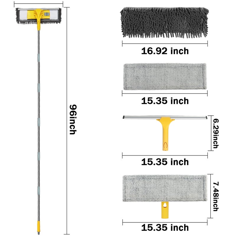 Dymoll 96" Long Handle Window Wall Cleaner Tool with Extension Pole,2 in 1 Large Window Squeegee with Cleaning Mop Tools Kit for Window/Wall/Baseboard/Floors Clean/Solar Panel Washer - Image 2