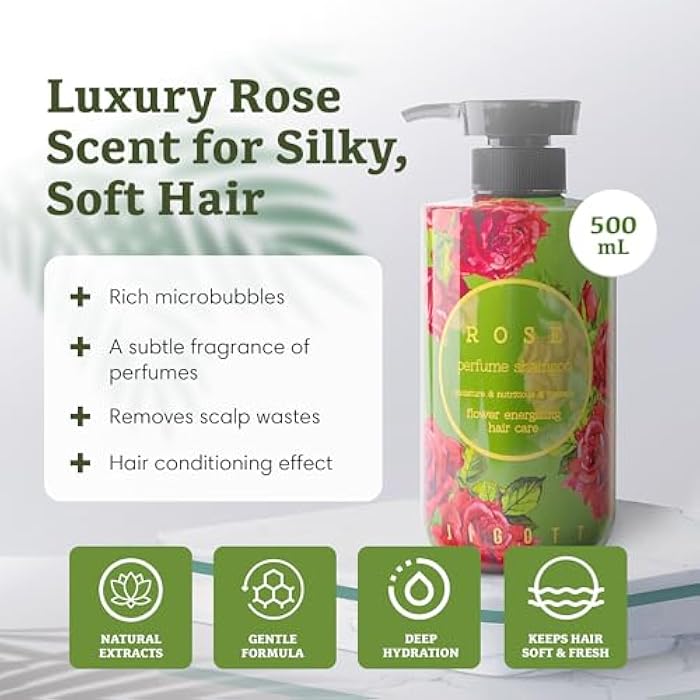 Jigott - Rose Perfume Shampoo 16.9 FL OZ, 500ml, Soft Rose Scent, K-beauty hair care - Image 2