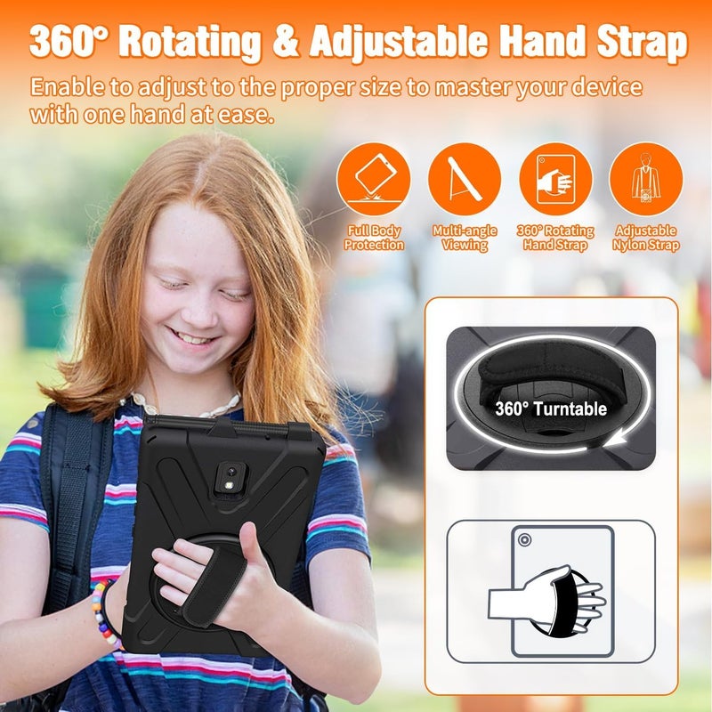 Excefore Galaxy Tab Active 3 8.0 Case T570/T575/T577, Heavy Duty Shockproof Impact Resistant Drop Resistant Rugged Protective Case With Rotating Stand, Handle Hand Strap Shoulder Strap, Black - Image 3