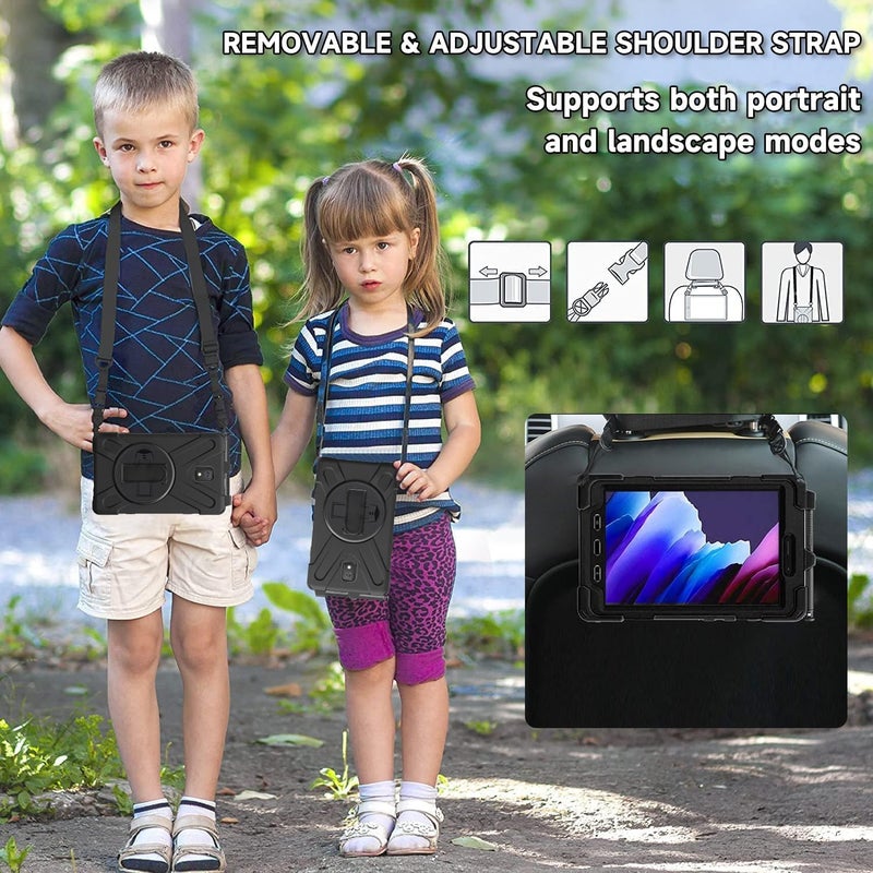 Excefore Galaxy Tab Active 3 8.0 Case T570/T575/T577, Heavy Duty Shockproof Impact Resistant Drop Resistant Rugged Protective Case With Rotating Stand, Handle Hand Strap Shoulder Strap, Black - Image 4