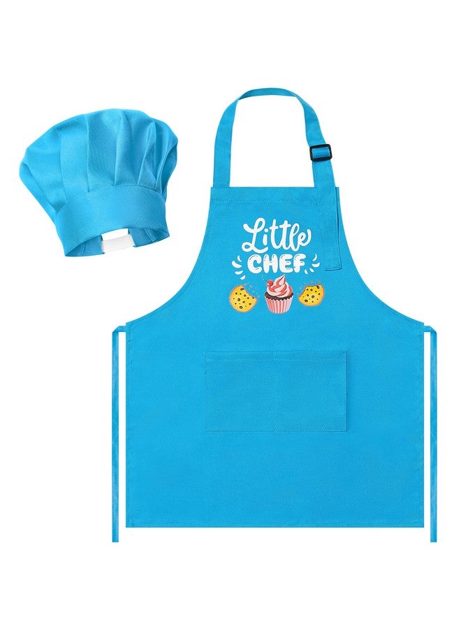R HORSE R HORSE 2 Pcs Kid Apron and Chef Hat Set, Adjustable Children Blue Kitchen Apron Cooking Baking Painting and Training Kits Dress up Role Play Chef Toy Kid Funny Cooking Gift New Year  - Image 1