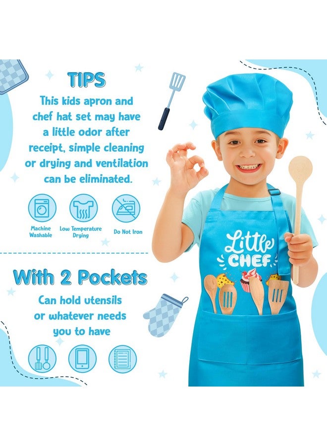 R HORSE R HORSE 2 Pcs Kid Apron and Chef Hat Set, Adjustable Children Blue Kitchen Apron Cooking Baking Painting and Training Kits Dress up Role Play Chef Toy Kid Funny Cooking Gift New Year  - Image 3